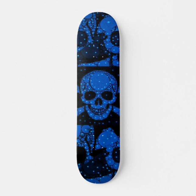 Florescent Blue Green Skull Bling Skateboard (Front)