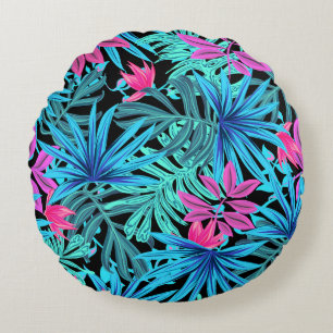 Florescent palm leaves round pillow