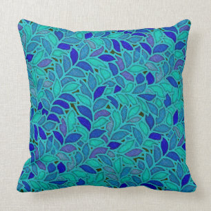 Floresta Greine in Blue and Aqua Throw Pillow