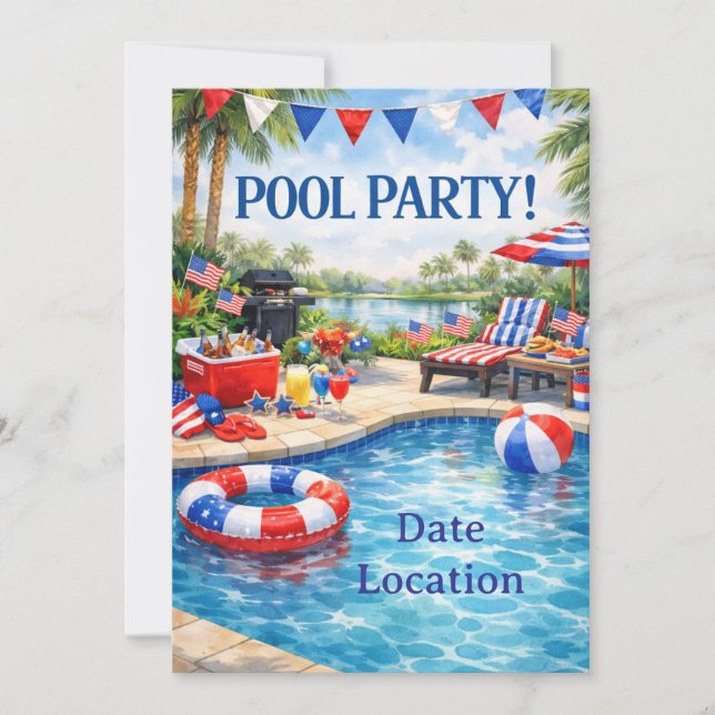 Florida 4th of July Pool Party Invitation (Devant)