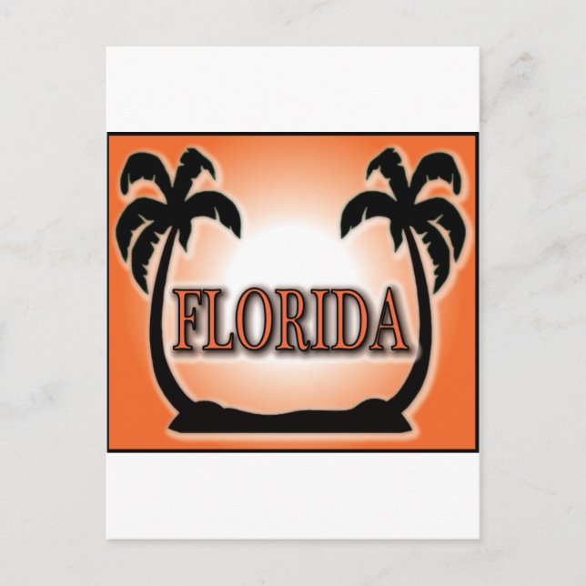 Florida Airbrushed Look Orange Sunset Palm Trees Postcard (Front)