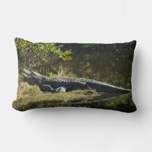 Florida Alligator on Grassy Bank – Wild Swamp  Lumbar Pillow