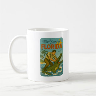 Florida Alligator Wrestling   Funny Retro Coastal Coffee Mug