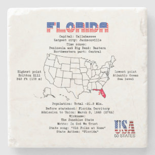 Florida American state on a map and useful info Stone Coaster
