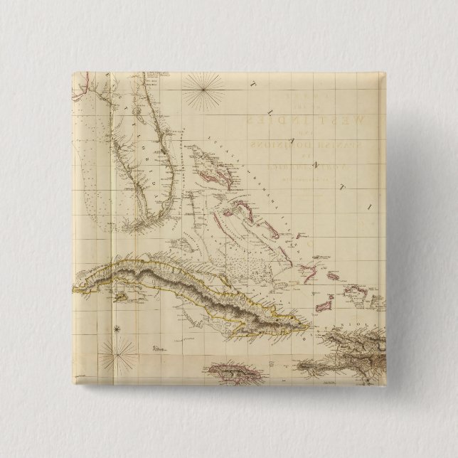 Florida and West Indies 2 Inch Square Button (Front)