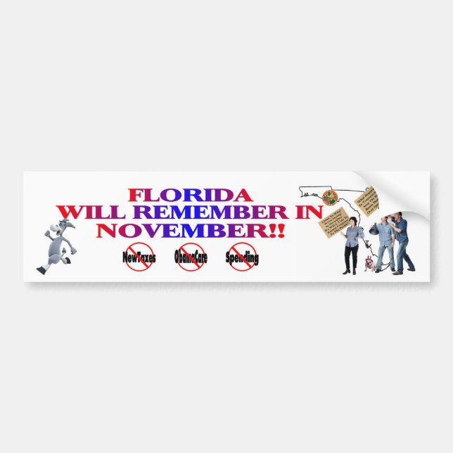 Florida - Anti ObamaCare, New Taxes & Spending Bumper Sticker (Front)