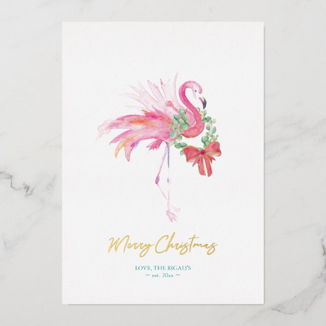 Florida Beach Christmas Watercolor Personalized Foil Holiday Card (Front)
