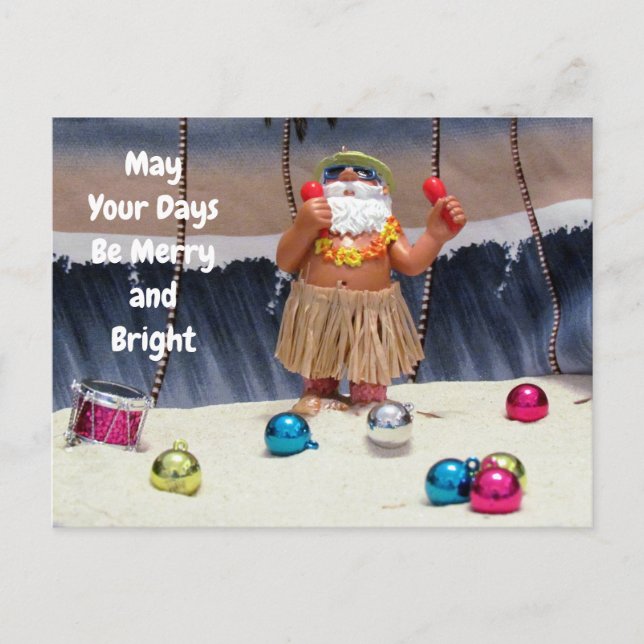 Florida Beach Party Santa -Merry Rockin' Christmas Holiday Postcard (Front)