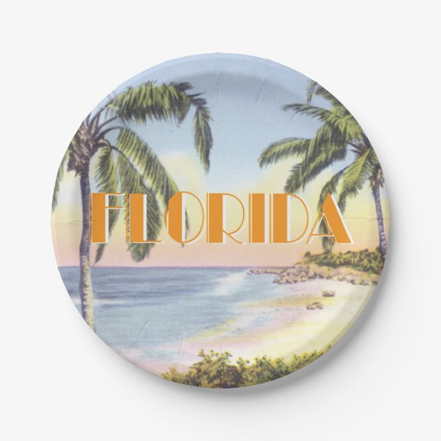 Florida Beach Scene vintage style Paper Plate (Front)