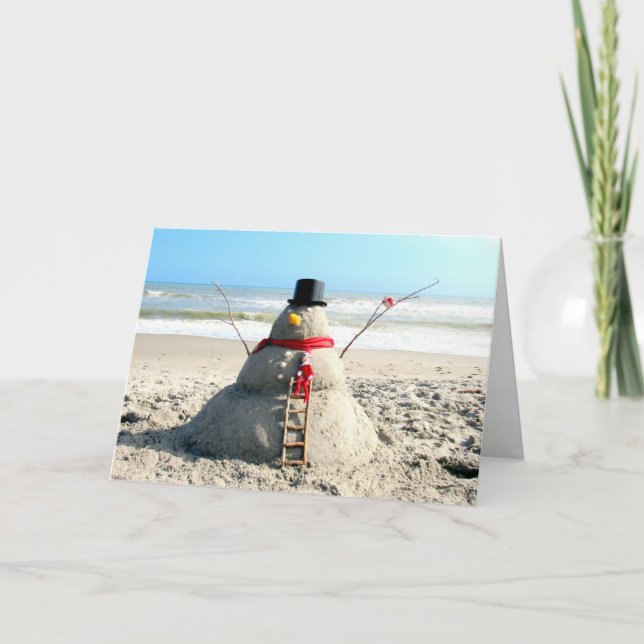Florida Beach Snowman and the Elf - Greeting Card (Front)