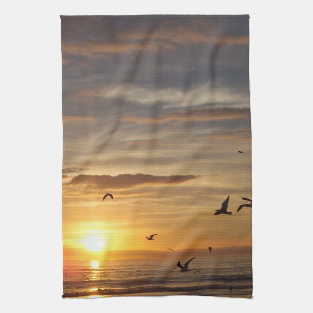 Florida Beach Sunset with Birds Kitchen Towel (Vertical)