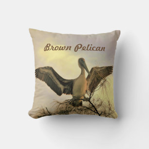 Florida Brown Pelican in Flight Throw Pillow