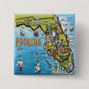 Florida Cartoon Map 2 Inch Square Button