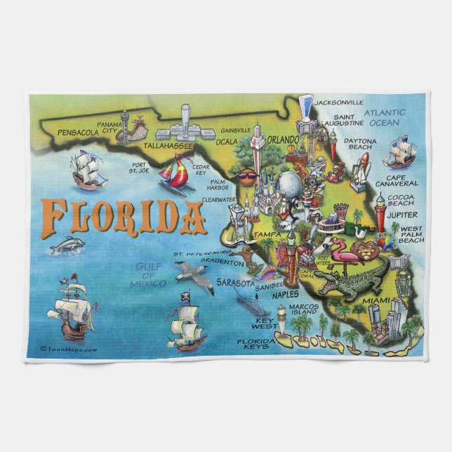 Florida Cartoon Map Kitchen Towel (Horizontal)