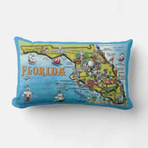 Florida Cartoon Map Lumbar Pillow