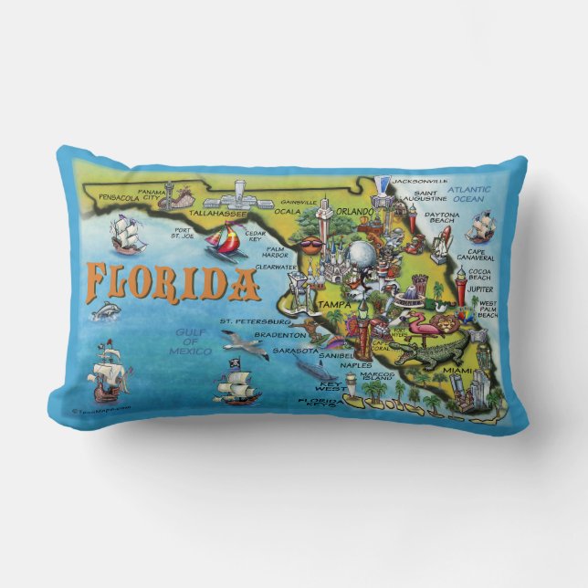 Florida Cartoon Map Lumbar Pillow (Front)