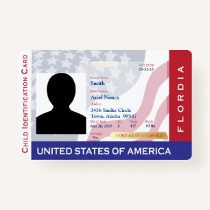 FLORIDA -  Child ID Card - USA Flag Background Badge