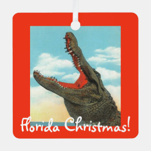 Florida Christmas Alligator Metal Ornament