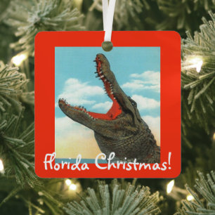 Florida Christmas Alligator Metal Ornament