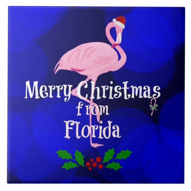 Florida Christmas Greetings from Santa Flamingo Tile (Front)