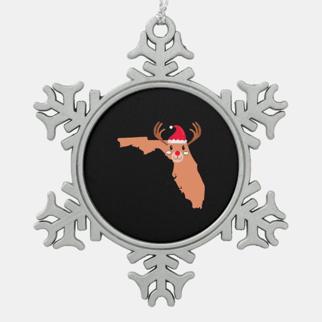 FLORIDA Christmas Hat Antler Red Nose Reindeer Snowflake Pewter Christmas Ornament (Front)