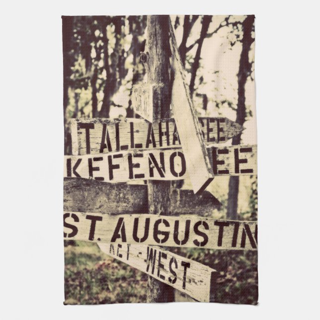 Florida cities directional post kitchen towel (Vertical)