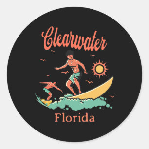 Florida Clearwater Fl Surfer Surfing Fishing Board Classic Round Sticker