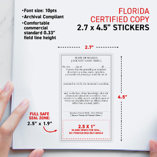 FLORIDA Compliant Notary Attested Certified Copy Sticker