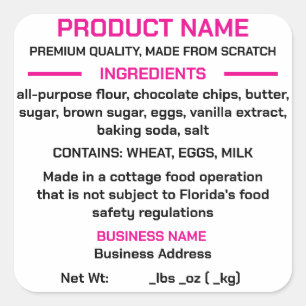 FLORIDA Cottage Food Law Sticker/Label Square Sticker