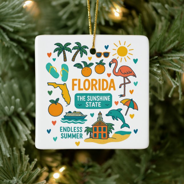 Florida Custom USA Family Trip Keepsake Christmas Ceramic Ornament (Tree)