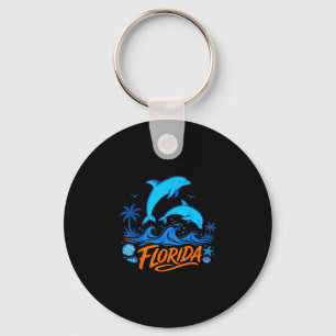 Florida dolphins playful ocean waves design keychain
