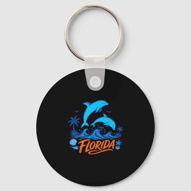 Florida dolphins playful ocean waves design  keychain (Front)