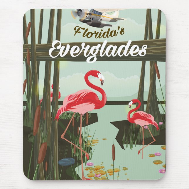 Florida Everglades cartoon travel poster Mouse Pad (Front)