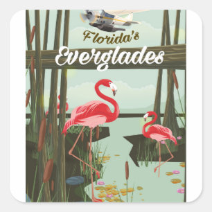 Florida Everglades cartoon travel poster Square Sticker