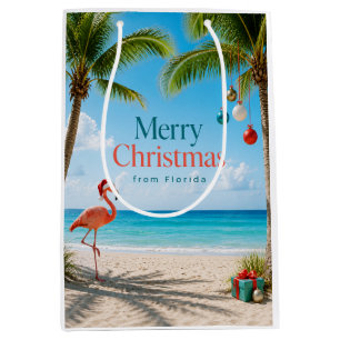 Florida Festive Flamingos Christmas  Medium Gift Bag