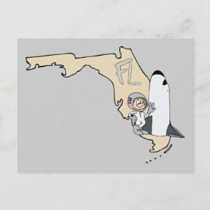 Florida FL Map & Space Shuttle Cartoon Art Motto Postcard