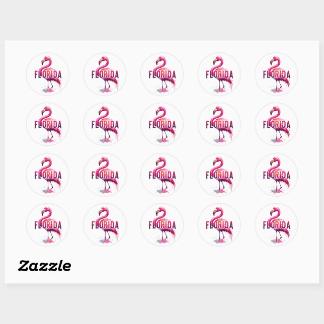 Florida, Flamingo, Classic Round Sticker (Sheet)