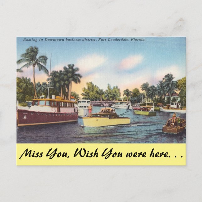 Florida, Ft. Lauderdale, Boating Downtown Postcard (Front)