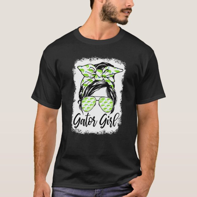 Florida Gator Girl Alligator Messy Bun  Crocodile T-Shirt (Front)