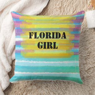 Florida Girl Name Turquoise Pink Watercolor Sunset Throw Pillow