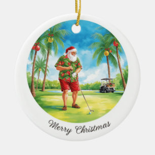 Florida Golfer Santa Golfing Holiday Ceramic Ornament