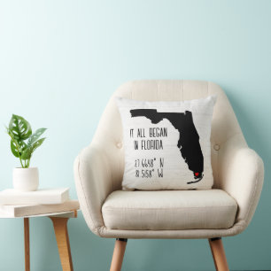 Florida GPS Coordinates with Heart Throw Pillow