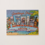 Florida Greetings 8x10 Jigsaw Puzzle<br><div class="desc">Spectacular, colourful, beachy vintage postcard Florida Greeting. We've repurposed it on a a 110 piece, 8 x 10 jigsaw puzzle.</div>