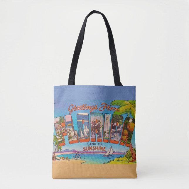 Florida Greetings Colourful Vintage Tote Bag (Front)