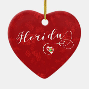 Florida Heart, Christmas Tree Ornament, Floridian Ceramic Ornament