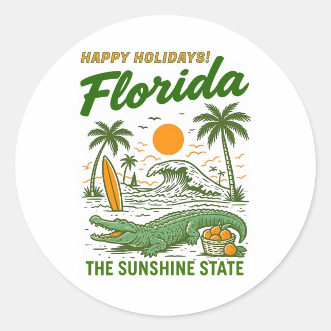 Florida Holiday Greeting Classic Round Sticker (Front)
