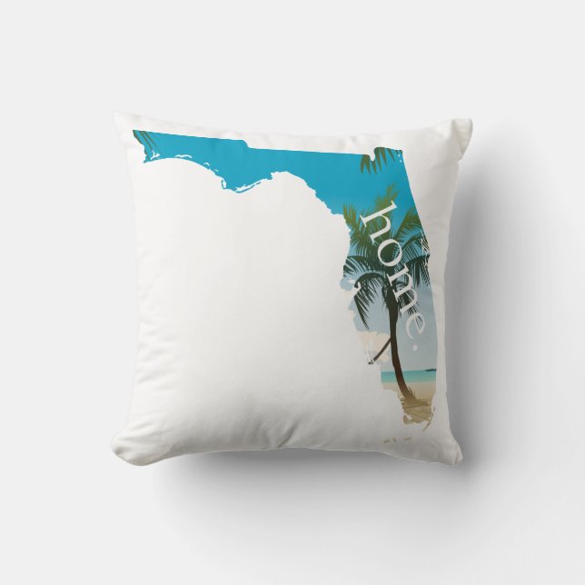 FLORIDA Home  Beach Ocean Palm Tree Filled Throw Pillow (Front)