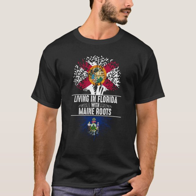 Florida Home Maine Roots State Tree Flag Love T-Shirt (Front)