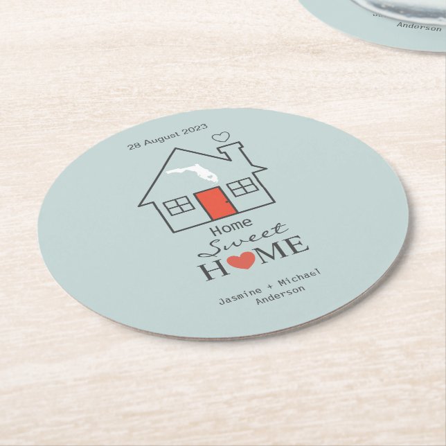 Florida Home Sweet Home Personalized   Round Paper Coaster (Angled)