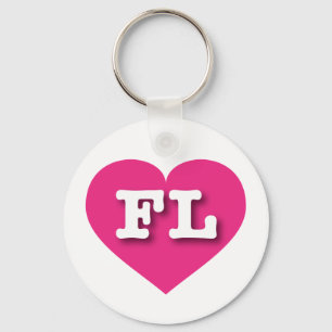 Florida Hot PInk Heart - I love FL Keychain